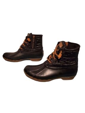 Sperry Saltwater Quilted Black Duck Boot Zip-Up Ankle Boots Women's Size 8